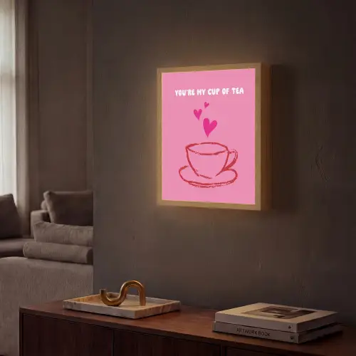 Thee - Roze - Valentijn - Tekst Light Box met batterij (Wandlamp) middel -sfeer1