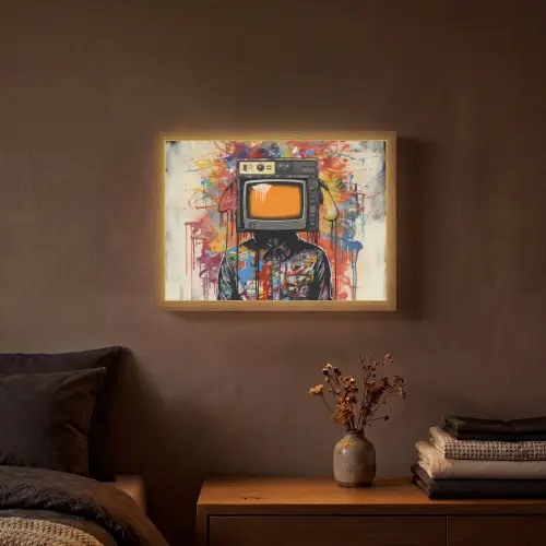 Televisie - Graffiti - Mens - Kleuren Light Box met batterij (Wandlamp) middel -sfeer4