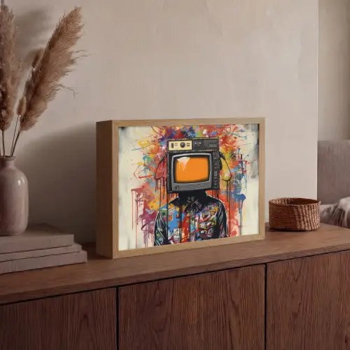 Televisie - Graffiti - Mens - Kleuren Light Box met batterij (Wandlamp) middel -sfeer2