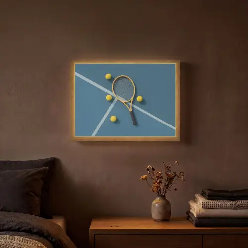Tennisracket - Bal - Blauw - Veld Light Box met batterij (Wandlamp) middel -sfeer4