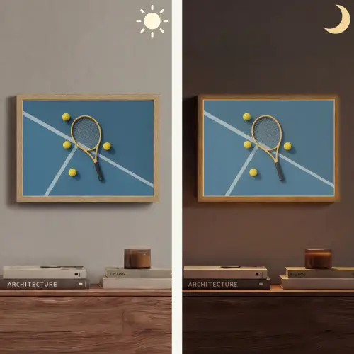 Tennisracket - Bal - Blauw - Veld Light Box met batterij (Wandlamp) middel -sfeer3