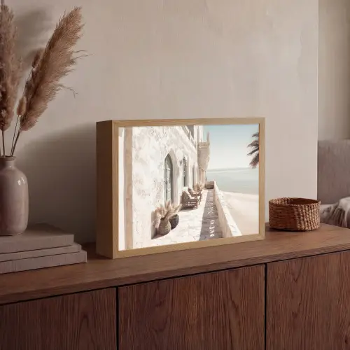 Terras - Stoelen - Strand - Beige Light Box met batterij (Wandlamp) middel -sfeer2