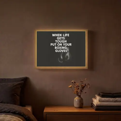 Tekst - Bokshandschoenen - Wit Light Box met batterij (Wandlamp) middel -sfeer4
