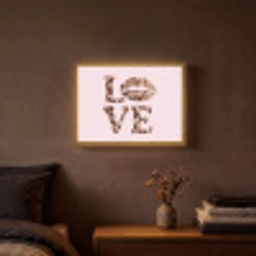 Tekst - Love - Pantervacht - Lichtroze Light Box met batterij (Wandlamp) middel -sfeer4