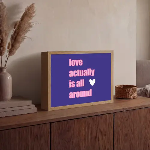 Tekst - Valentijn - Love - Blauw Light Box met batterij (Wandlamp) middel -sfeer2