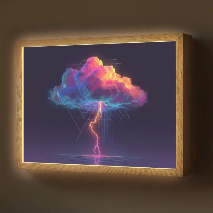 Donderwolk - Bliksemschicht - Licht - Blauw Light Box met batterij (Wandlamp) middel -z3d_website