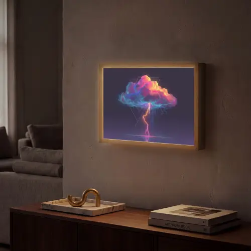 Donderwolk - Bliksemschicht - Licht - Blauw Light Box met batterij (Wandlamp) middel -sfeer1