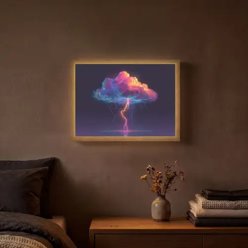 Donderwolk - Bliksemschicht - Licht - Blauw Light Box met batterij (Wandlamp) middel -sfeer4
