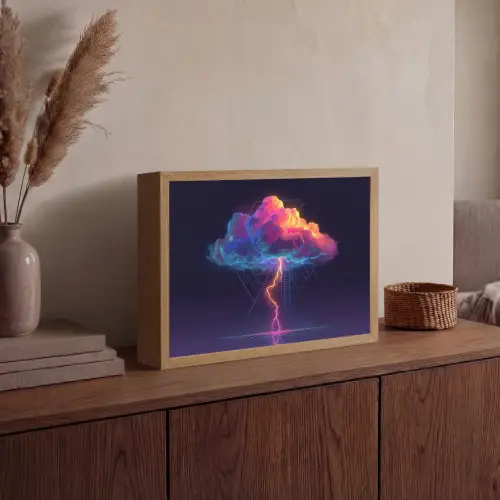 Donderwolk - Bliksemschicht - Licht - Blauw Light Box met batterij (Wandlamp) middel -sfeer2