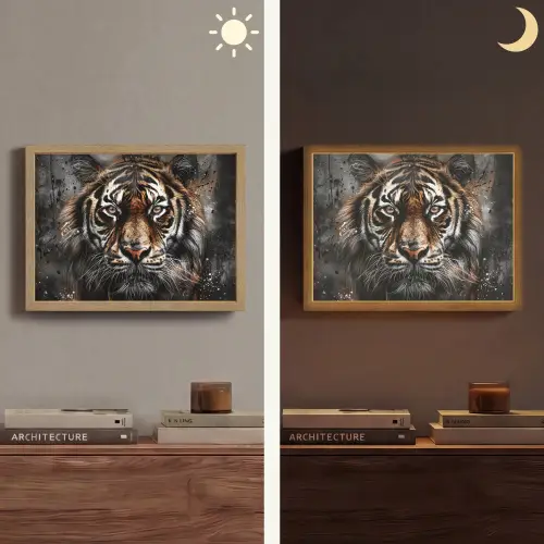 Tijger - Dieren - Portret - Luxe - Zwart Light Box met batterij (Wandlamp) middel -sfeer3
