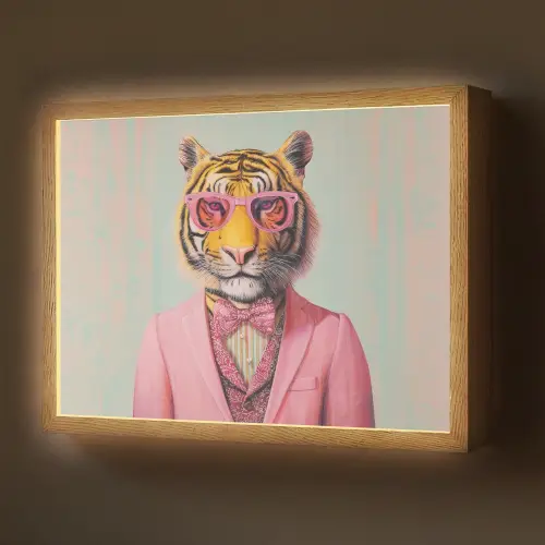 Tijger - Strik - Jasje - Roze Light Box met batterij (Wandlamp) middel -z3d_website