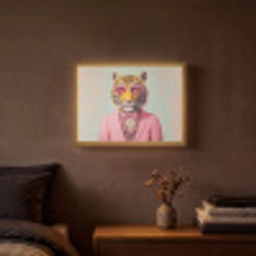 Tijger - Strik - Jasje - Roze Light Box met batterij (Wandlamp) middel -sfeer4
