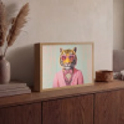 Tijger - Strik - Jasje - Roze Light Box met batterij (Wandlamp) middel -sfeer2