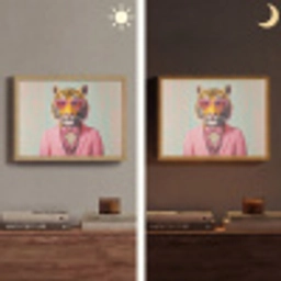 Tijger - Strik - Jasje - Roze Light Box met batterij (Wandlamp) middel -sfeer3