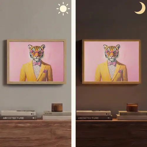 Tijger - Bril - Geel - Jasje Light Box met batterij (Wandlamp) middel -sfeer3