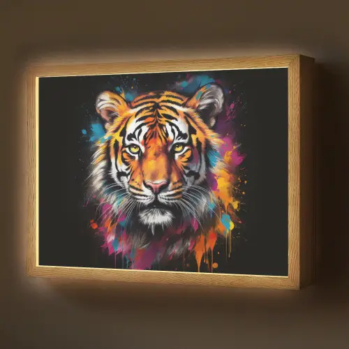 Tijger - Graffiti - Dieren - Zwart Light Box met batterij (Wandlamp) middel -z3d_website