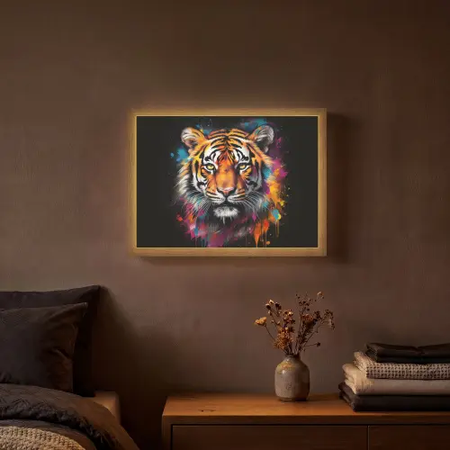 Tijger - Graffiti - Dieren - Zwart Light Box met batterij (Wandlamp) middel -sfeer4