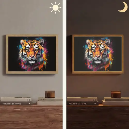 Tijger - Graffiti - Dieren - Zwart Light Box met batterij (Wandlamp) middel -sfeer3