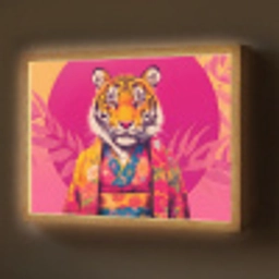 Tijger - Kimono - Planten - Roze Light Box met batterij (Wandlamp) middel -z3d_website