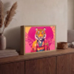 Tijger - Kimono - Planten - Roze Light Box met batterij (Wandlamp) middel -sfeer2