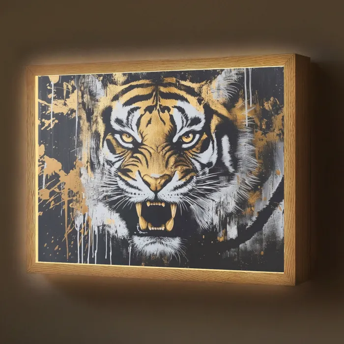 Tijger - Verfspatten - Goud Light Box met batterij (Wandlamp) middel -z3d_website