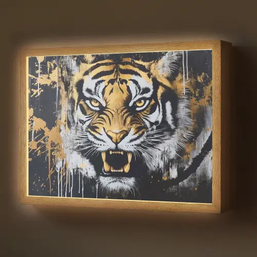 Tijger - Verfspatten - Goud Light Box met batterij (Wandlamp) middel -z3d_website