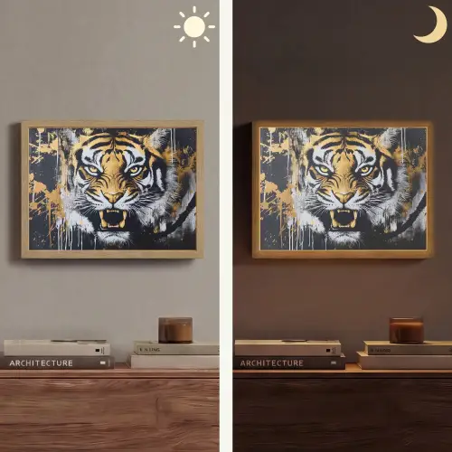 Tijger - Verfspatten - Goud Light Box met batterij (Wandlamp) middel -sfeer3