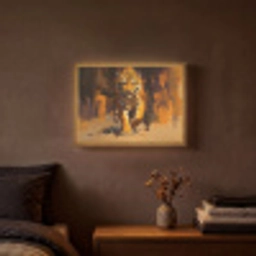 Tijger - Geschilderd - Oranje - Penseelstreken Light Box met batterij (Wandlamp) middel -sfeer4