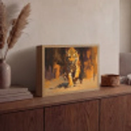 Tijger - Geschilderd - Oranje - Penseelstreken Light Box met batterij (Wandlamp) middel -sfeer2