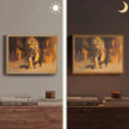 Tijger - Geschilderd - Oranje - Penseelstreken Light Box met batterij (Wandlamp) middel -sfeer3