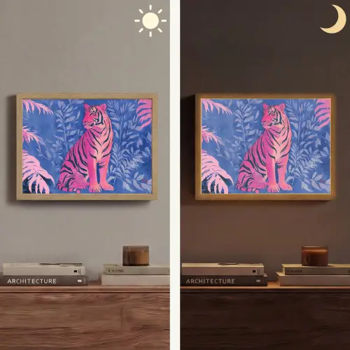 Tijger - Roze - Bladeren - Jungle Light Box met batterij (Wandlamp) middel -sfeer3