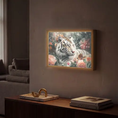 Tijger - Wilde dieren - Bloemen - Jungle Light Box met batterij (Wandlamp) middel -sfeer1