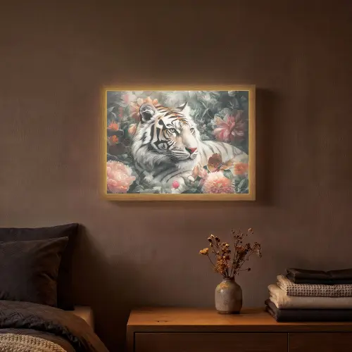 Tijger - Wilde dieren - Bloemen - Jungle Light Box met batterij (Wandlamp) middel -sfeer4