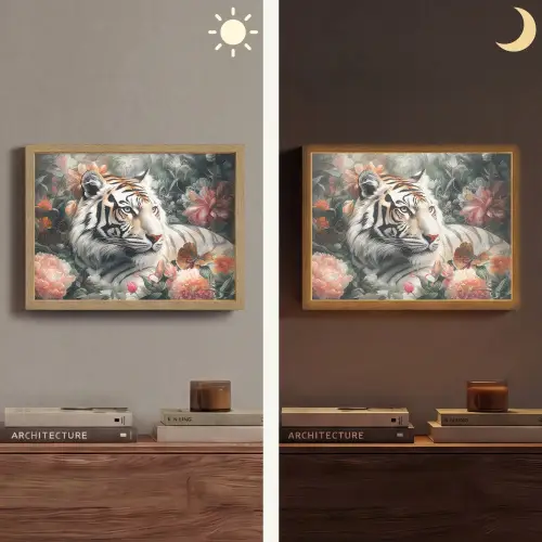 Tijger - Wilde dieren - Bloemen - Jungle Light Box met batterij (Wandlamp) middel -sfeer3