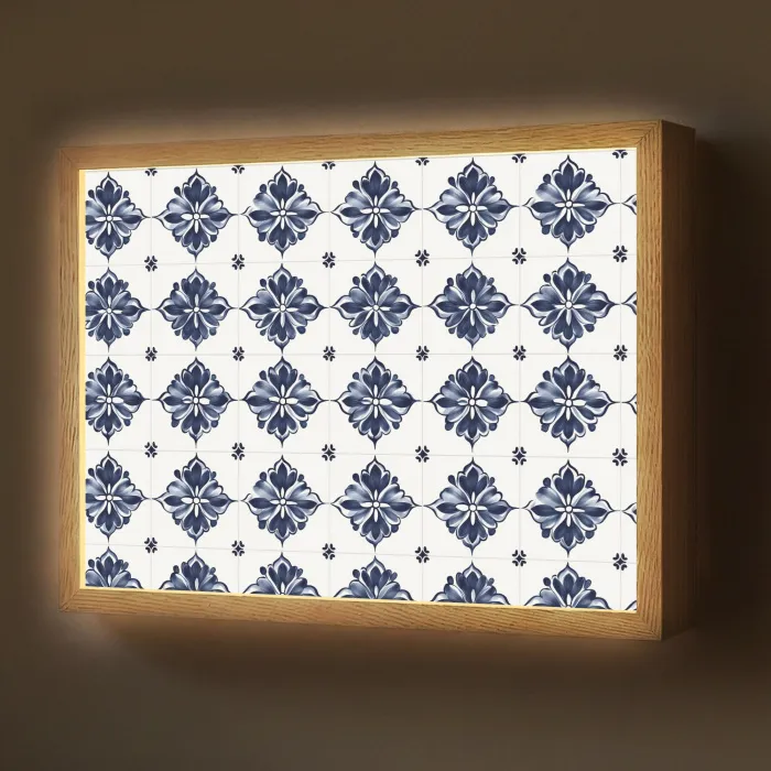 Tegelmotief - Blauw - Wit - Bloem Light Box met batterij (Wandlamp) middel 907 -z3d_website