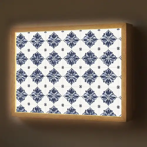 Tegelmotief - Blauw - Wit - Bloem Light Box met batterij (Wandlamp) middel 907 -z3d_website