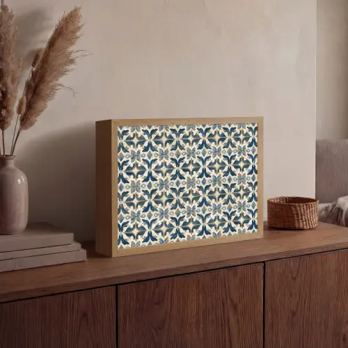 Tegel - Patroon - Blauw - Beige Light Box met batterij (Wandlamp) middel 907 -sfeer2