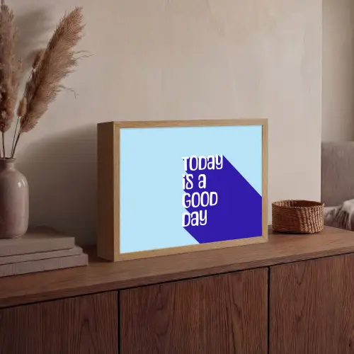 Today is a good day - Blauw - Schaduw Light Box met batterij (Wandlamp) middel -sfeer2