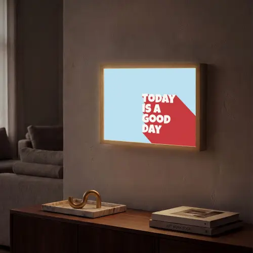 Today is a good day - Rood - lichtblauw Light Box met batterij (Wandlamp) middel -sfeer1