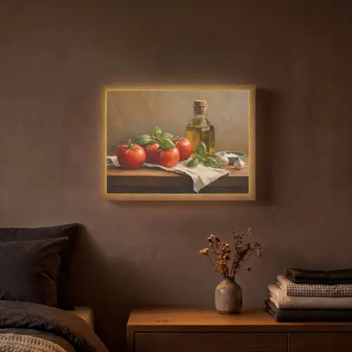 Tomaten - Olijfolie - Stilleven Light Box met batterij (Wandlamp) middel -sfeer4