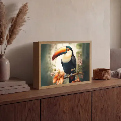 Toekan - Vogel - Bloemen - Planten Light Box met batterij (Wandlamp) middel -sfeer2