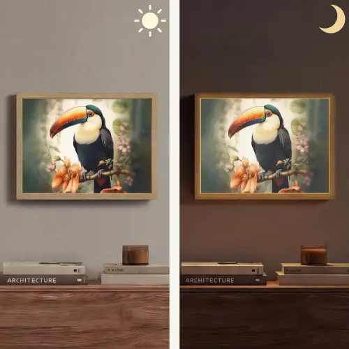 Toekan - Vogel - Bloemen - Planten Light Box met batterij (Wandlamp) middel -sfeer3