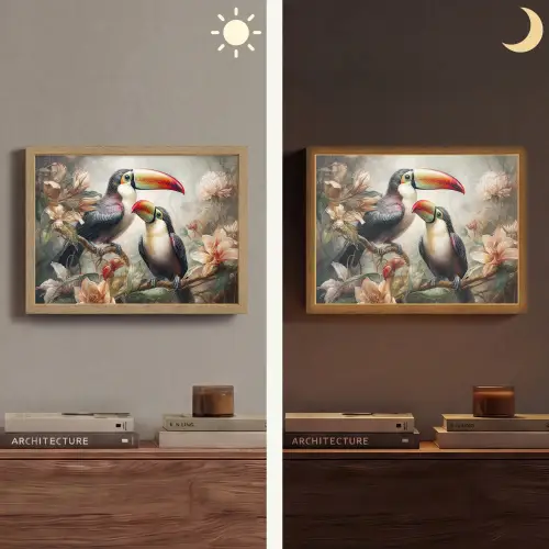 Toekan - Vogels - Bloemen - Jungle Light Box met batterij (Wandlamp) middel -sfeer3