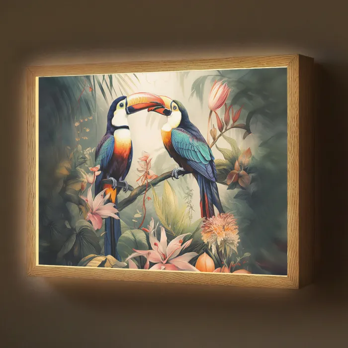 Toekan - Vogels - Bloemen - Natuur - Jungle Light Box met batterij (Wandlamp) middel -z3d_website