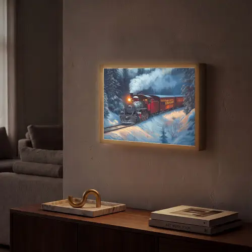 Trein - Kerst - Sneeuw - Kersttrein Light Box met batterij (Wandlamp) middel -sfeer1