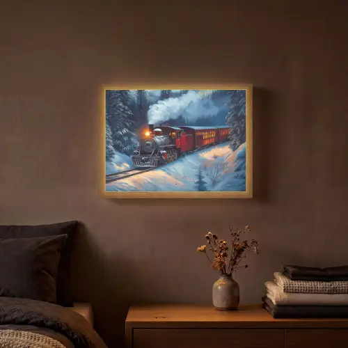 Trein - Kerst - Sneeuw - Kersttrein Light Box met batterij (Wandlamp) middel -sfeer4
