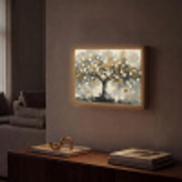 Boom - Abstract - Beige - Goud - Zwart Light Box met batterij (Wandlamp) middel -sfeer1