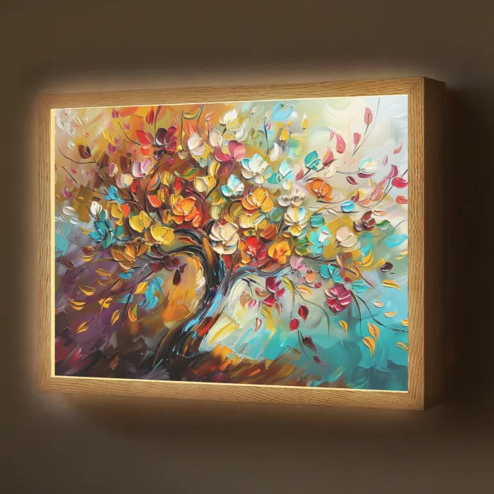 Boom - Abstract - Kleurrijk - Bloemen Light Box met batterij (Wandlamp) middel -z3d_website