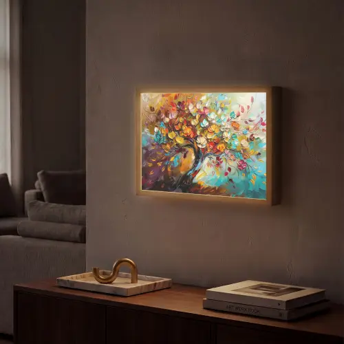 Boom - Abstract - Kleurrijk - Bloemen Light Box met batterij (Wandlamp) middel -sfeer1