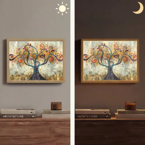 Boom - Kunst - Modern - Natuur Light Box met batterij (Wandlamp) middel -sfeer3